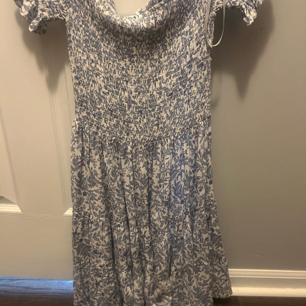 Altar'd State Blue and White Floral Smocked Mini Dress